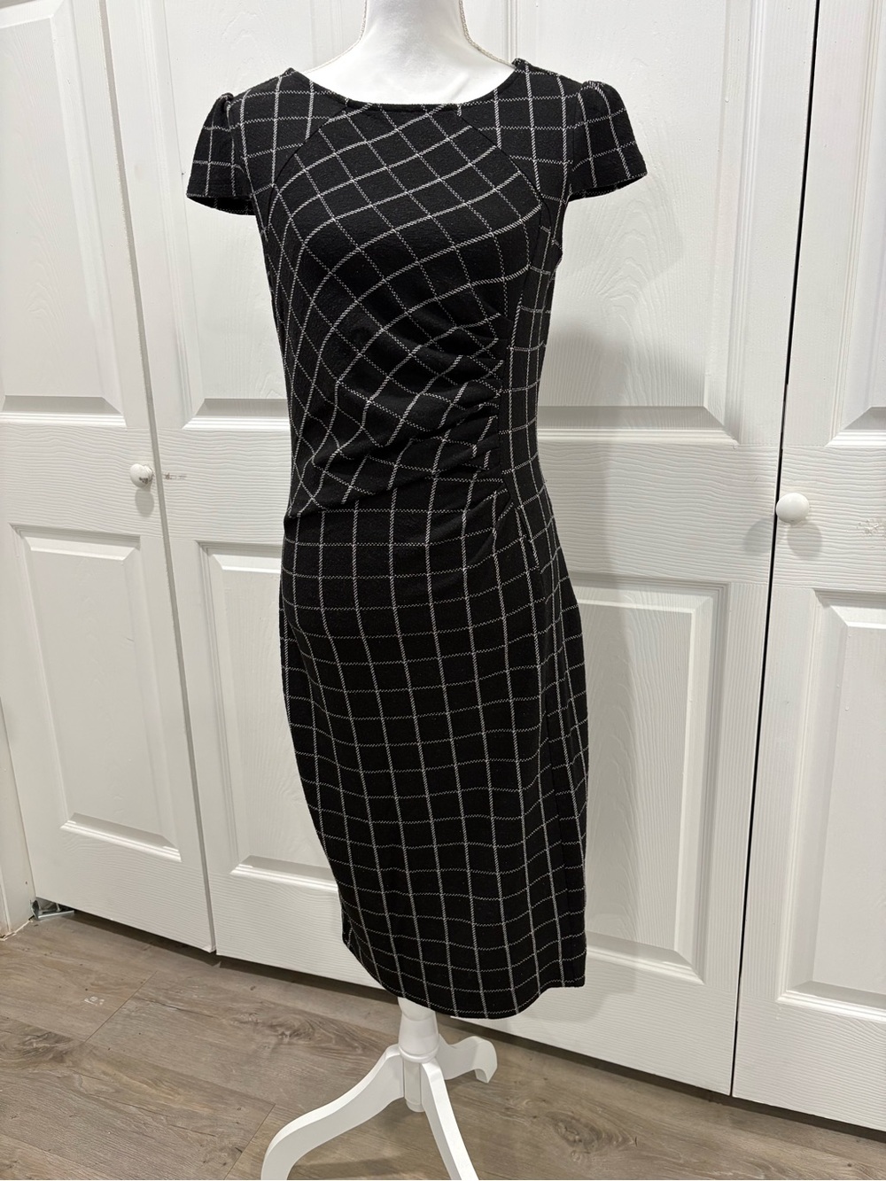 Fever Black and White Windowpane Knit Top